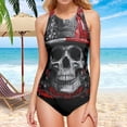 thumbnail image 5 of Women's Printed Tankini Top - High Elasticity Slim-Fit Swimsuit with Removable Straps & Cups, Perfect for Beach & Pool Parties，A Skull, 5 of 7