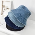 thumbnail image 1 of Sombrero de pescador de mezclilla, estilo retro, unisex, con protección solar, parte superior plana, ala corta, color sólido, fino., 1 of 8