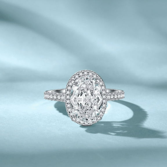 Eclet Jewels 14K White Gold Plated Ring - 1.9 Ct Oval Cut Lab Created Diamond Ring - Ever & Ever Halo-Style Engagement Rings - Wedding Anniversary Silver Ring for Women's - Christmas Gift for Her
