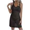 thumbnail image 2 of Womens Swimsuit Cover Ups Sleeveless Crochet V-Neck Hollow Out Mini Swim Dress, 2 of 6