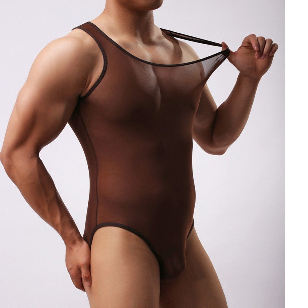 inlzdz Mens See Through Mesh Fishnet Suspenders Wrestling Singlet Leotard Boxer Shorts Bodysuit