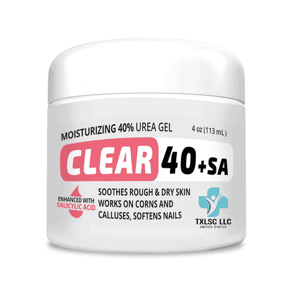 CLEAR 40Urea Cream 40% + 2% Salicylic Acid (4oz) | Softens Cracked Heels & Dry Skin Urea Salicylic Acid Cream- Tea Tree & Coconut Oil | Salicylic Acid Foot Cream for Callus & Corn Treatment