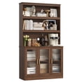 thumbnail image 6 of Homfa 73" Tall Bookcase with Door, 5-tier Bookshelf with Counter Top, Printer Stand for Home Office Living Room, Dark Oak, 6 of 7
