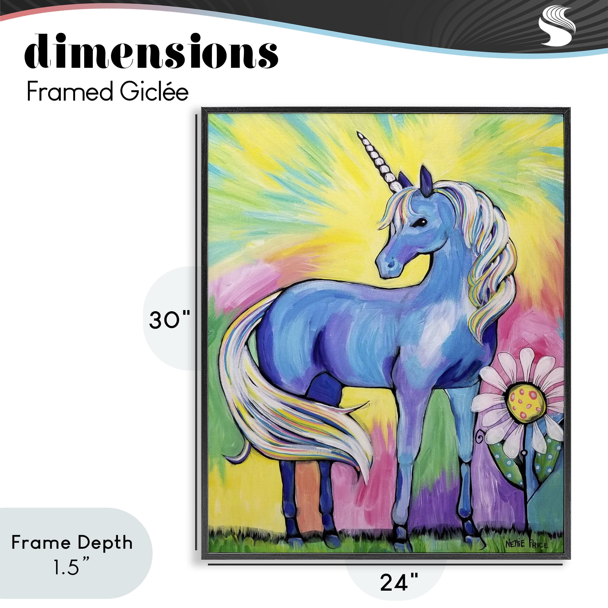 Stupell Industries Magical Unicorn in Rainbow Meadow Black Framed Giclee Art, design by Nettie Price
