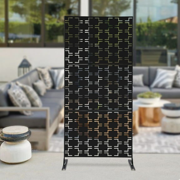 Modern Black Steel Outdoor Privacy Fence Screen, Outdoor Decorative Panels, Privacy Screen Fence Panels 3 Panels