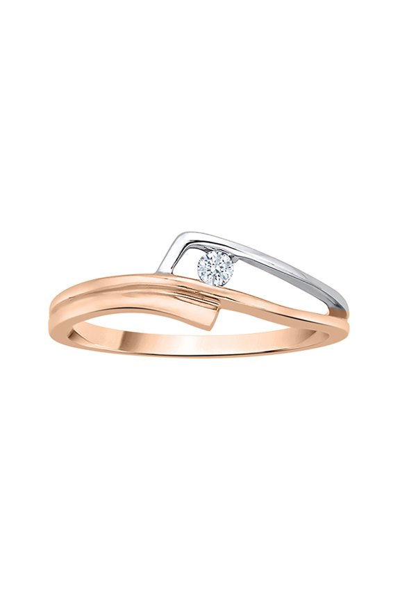 Diamond Solitaire Fashion Ring in 10K Two Tone Gold (1/20 cttw) (I-Color, SI3/I1-Clarity) (Size-9)