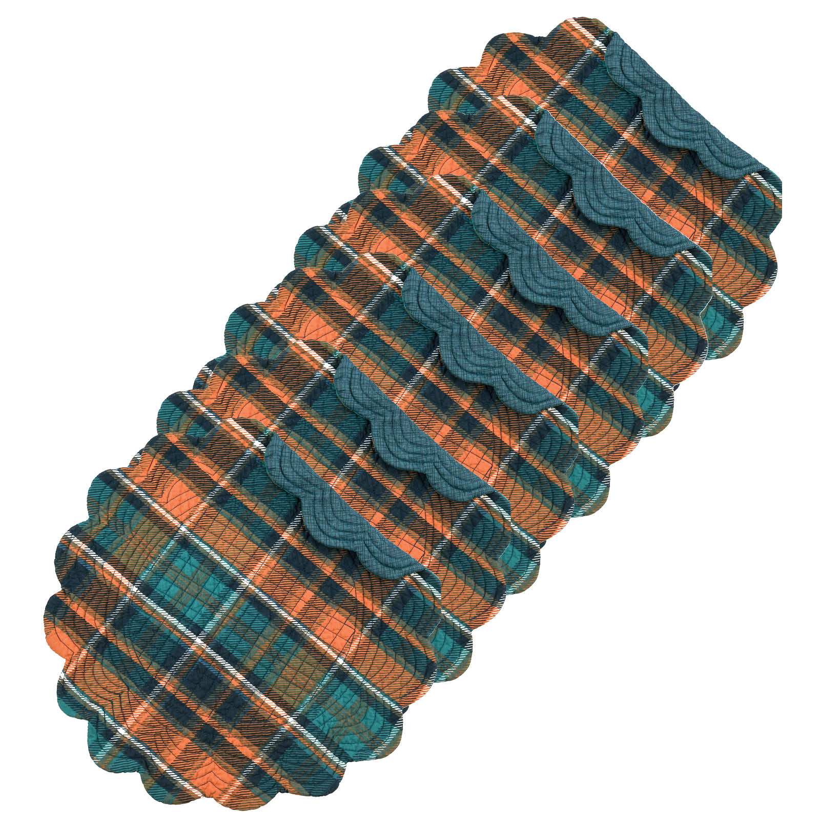 Troy Orange & Green Plaid Round 100% Cotton Set of 6 Placemats 17"