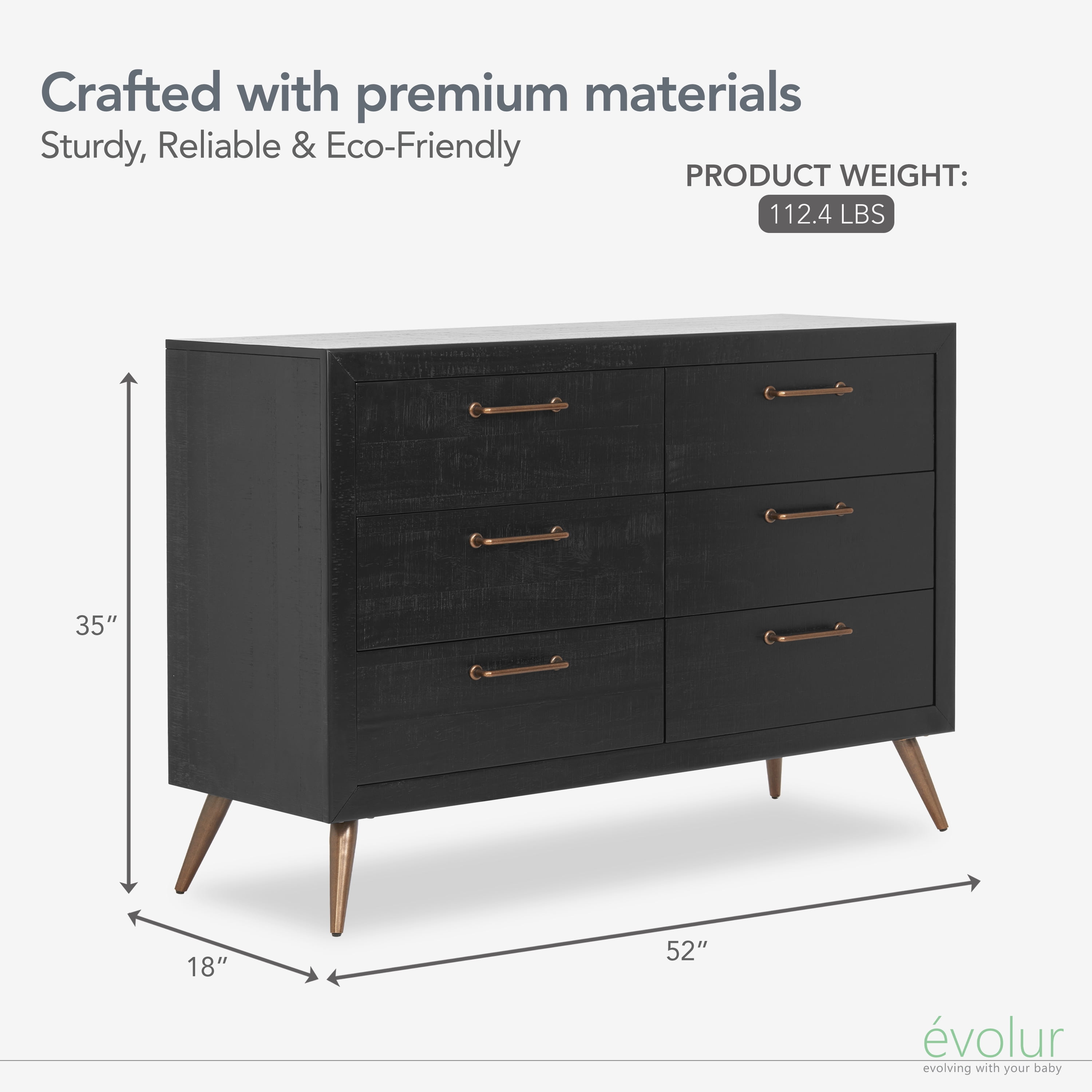 Evolur Stilnovo Mid Century Double Dresser In Onyx Black