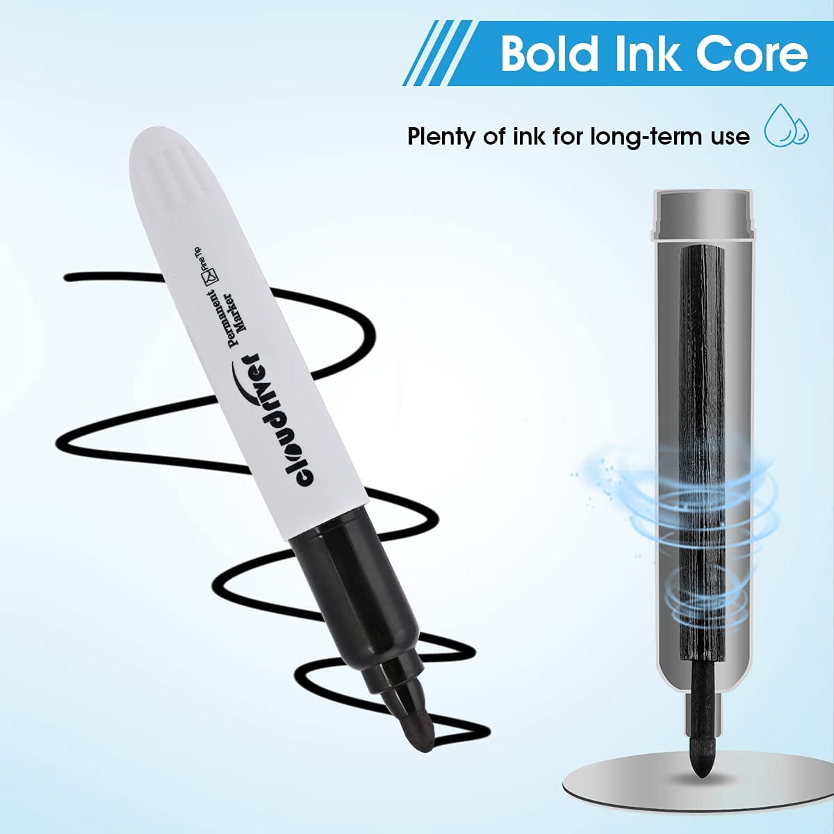 Jumbo Size Permanent Markers Black 20 Pack Large King Marker 0.078" Bullet Tip 3 times larger capacity Works on Plastic Wood Stone Metal and Glass