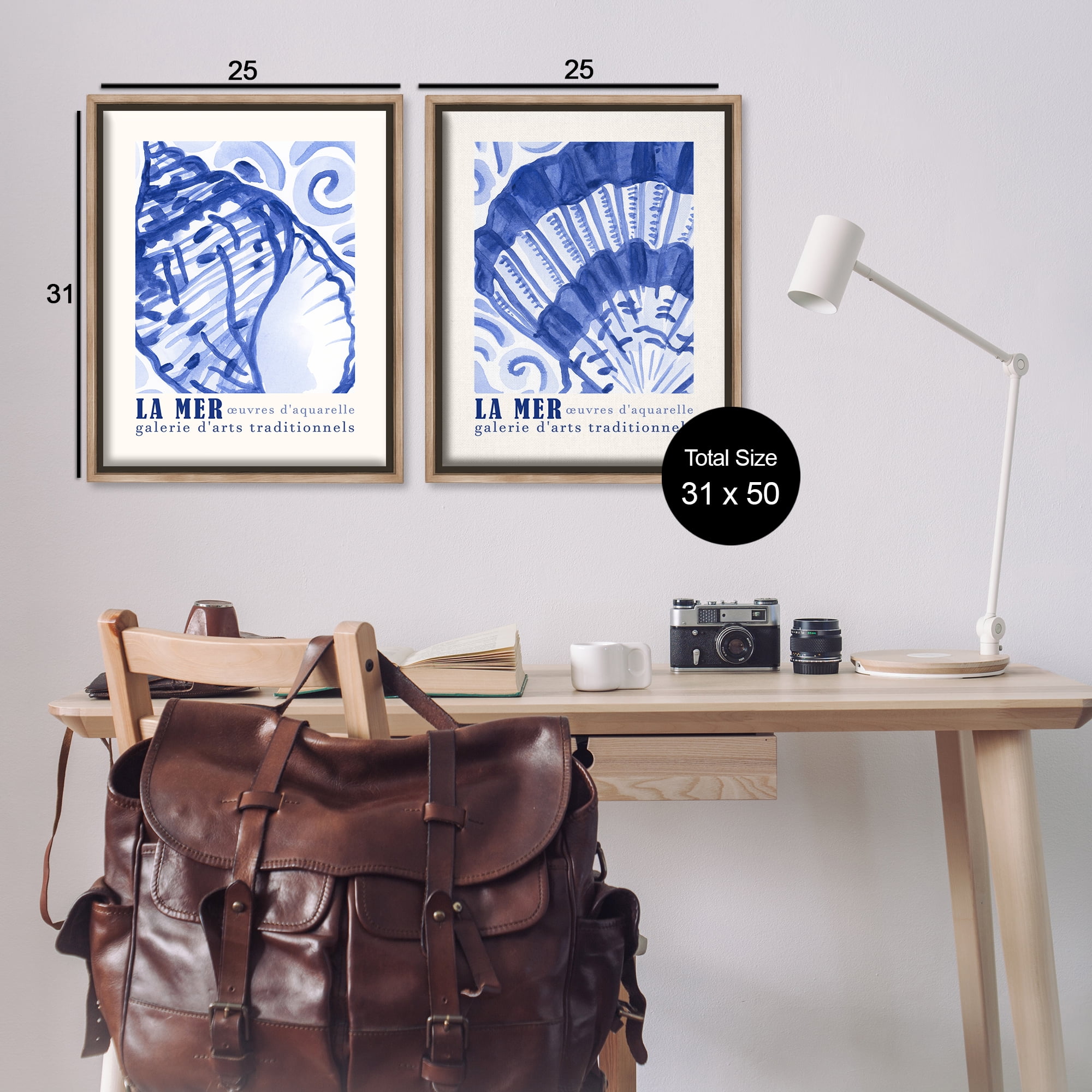 Stupell Industries Seashell Gallery Posters Nautical & Beach Painting Brown Floater Framed Canvas Art Print Wall Art, 31 x 25, Set of 2