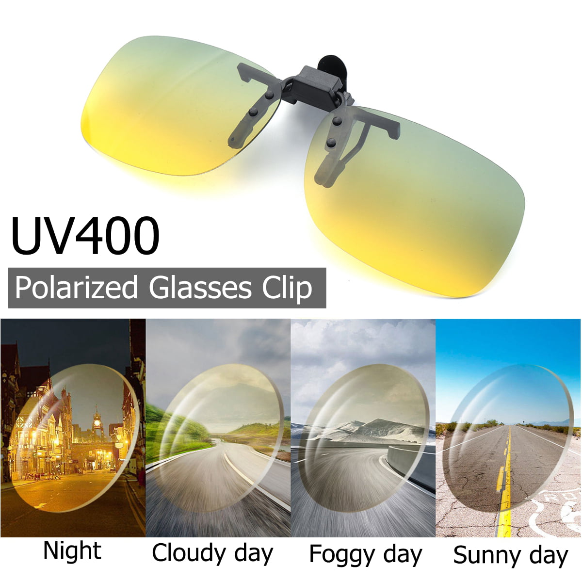 Day Night Vision Polarized UV400 Sunglasses Clip On Anti-Glare Driving Sports 