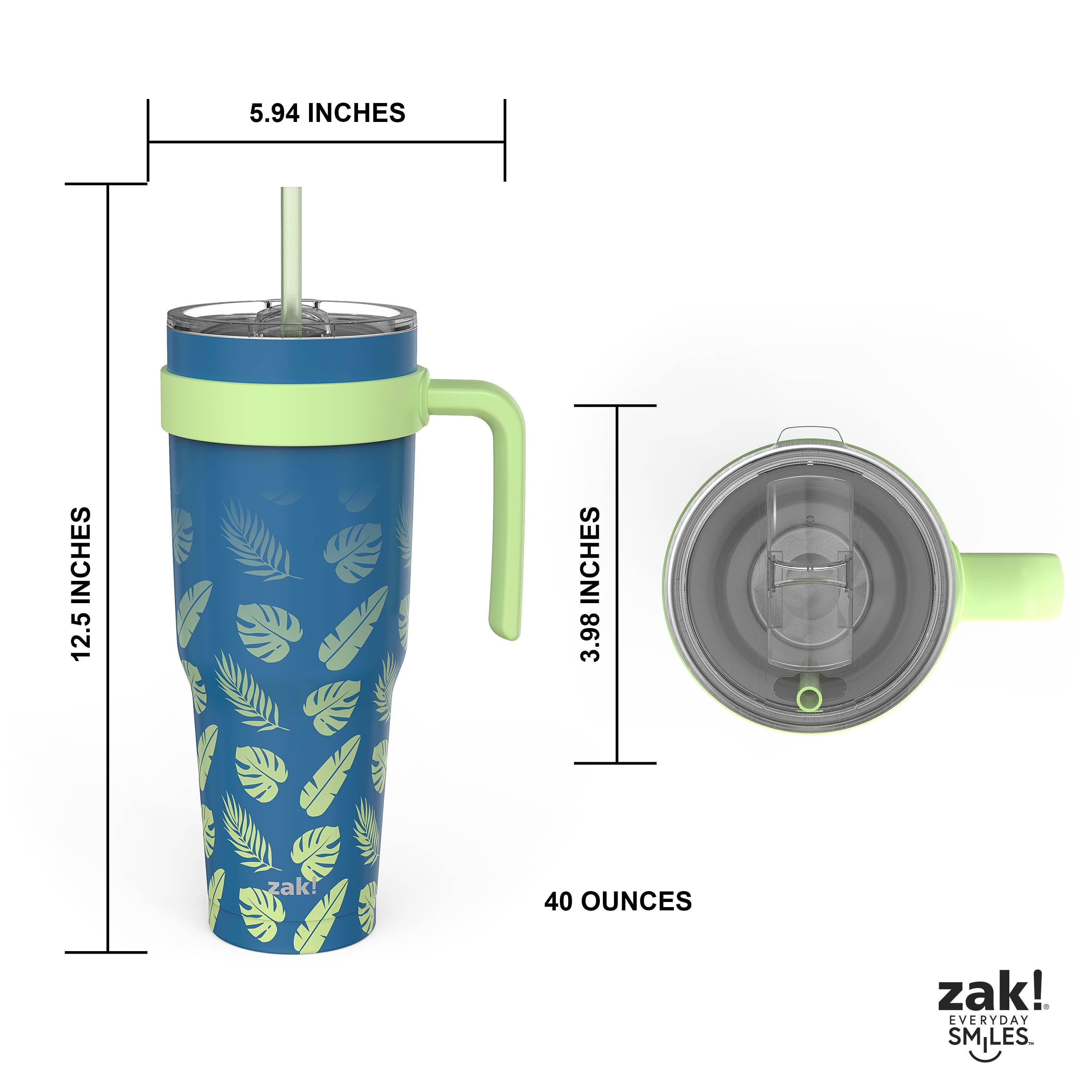 Zak Designs Summer Prints 40 Ounce Stainless Steel Tumbler, Cactus Pink 