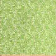 Leaves Upholstery Fabric by the Yard, Green Leaves with Curvy Twigs Botanical Natural Forest Inspiration, Decorative Fabric for DIY and Home Accents, Pale Green White by Ambesonne