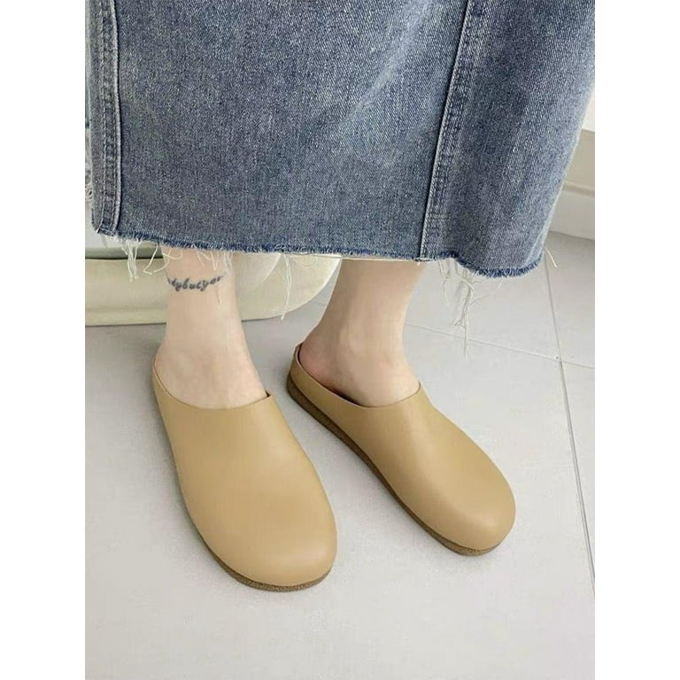 SIMANLAN Womens Flats Comfort Clogs Slip On Mules Women Casual Shoes Ladies  Backless Slides Brown 4.5 