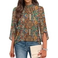 thumbnail image 3 of WIHOLL 3/4 Length Sleeve Womens Tops Pleated Front Blouses for Women Trendy Business Casual Outfits Spring Summer Clothes, 3 of 11