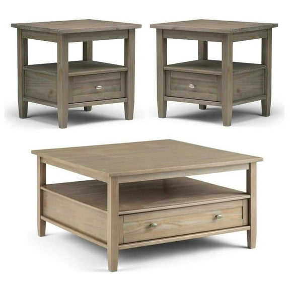 Home Square 3-Piece Set with 36" Square Coffee Table & 2 20" End Side Tables