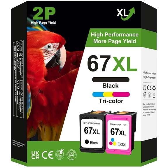 67XL Ink Cartridge Compatible for HP 67 Ink Cartridge for HP Ink 67 for HP DeskJet 2700 2700e 2722 2752e 2755 2755e Envy 6000 6055e Printer Ink for HP 67 (Black,Tri-color)