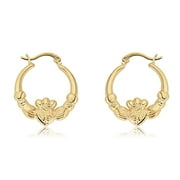 AVORA JEWELRY AVORA 14K Gold Plated Sterling Silver Irish Claddagh Hoop Earrings