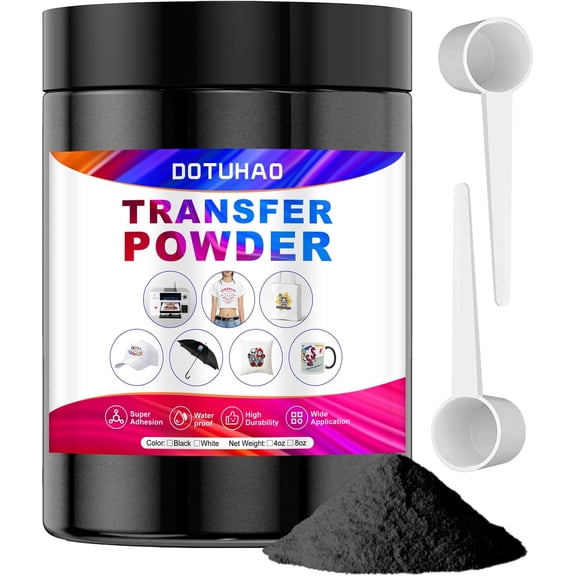 DOTUHAO DTF Powder, Black DTF Transfer Powder, Sublimation Powder with 2 Spoon for Colored Garments, DTF Hot Melt Adhesive Powder for All DTF and DTG Printers (Black,8oz)