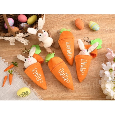 Easter Carrot Bunny Plush Keychain - Personalized Reversible Plush Decor - Aesthetic Bunny Accessory