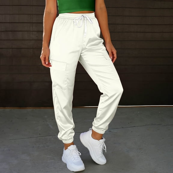 Satin Pants for Women Silk Seamless Joggers with Drawstring Pockets