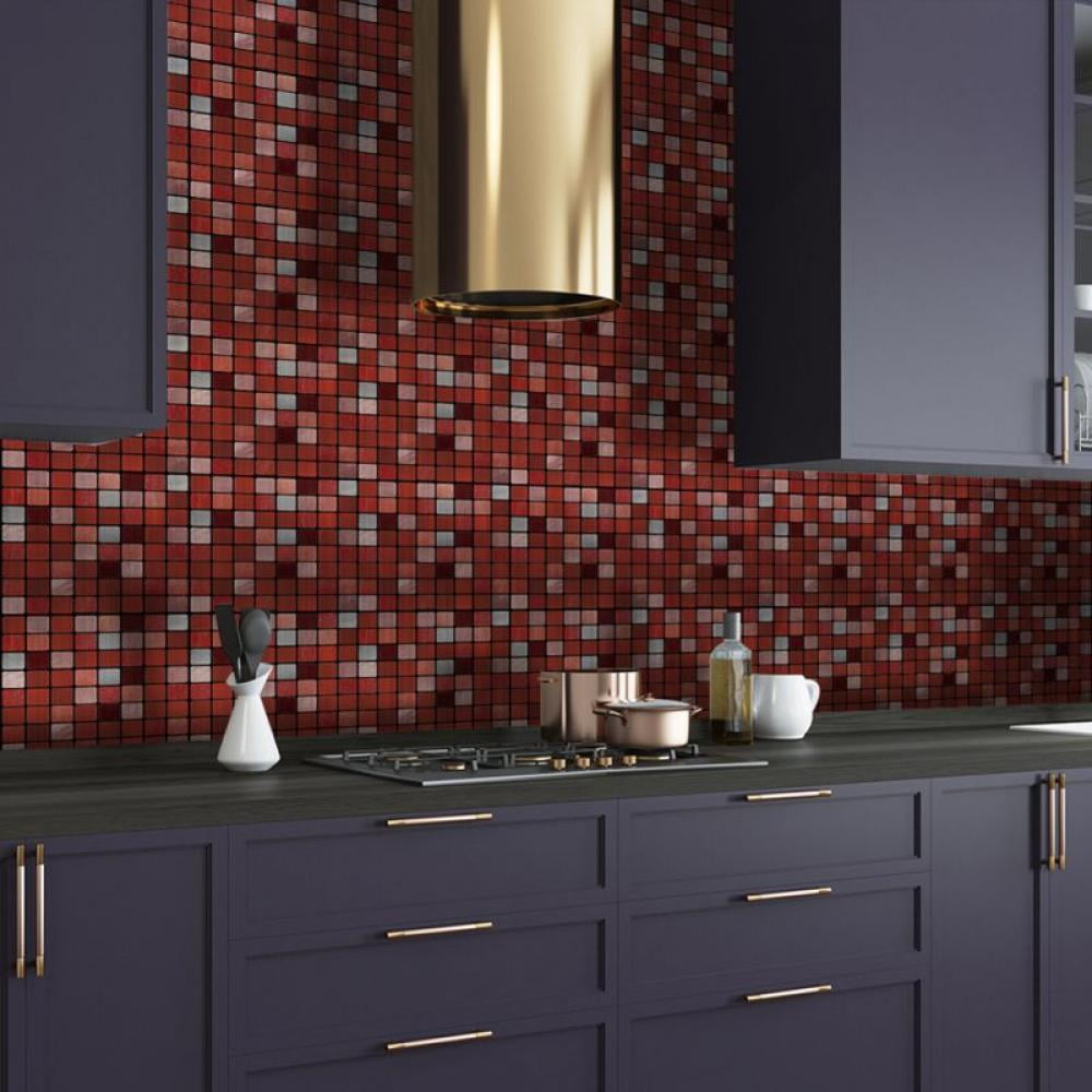 25-Sheet Self Adhesive Backsplash, Marble Design 3D Wall Panels, Kitchen Backsplash Bathroom Wall Tile (Red,10*10cm)