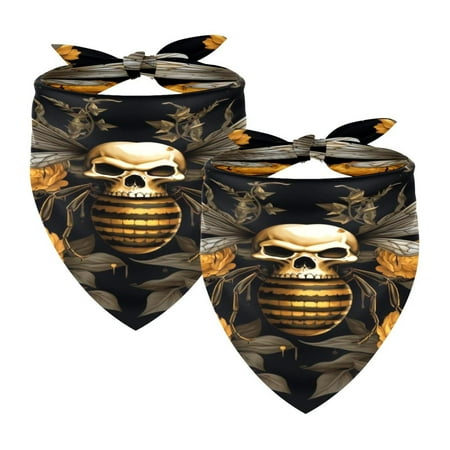 2 Pack Dog Bandana Girl Boy Pet Bibs Dog Scarf Kerchief Washable Bandanas Accessories for Small Medium Large Dogs Puppy Cat Bee Skull Vintage Flower