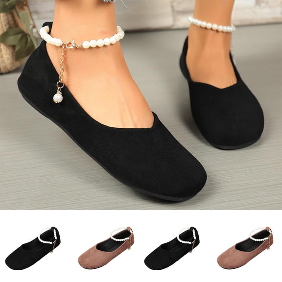 Miluxas Womens Dress Shoes Flower Mary Jane Ballet Flats Pearls Strap Bowknot Wedding Princess Shoes Coffee 9.5(43)