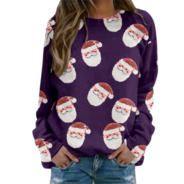 Sweat à Capuche Sans Capuche pour Femmes Manches Longues Col Rond T-Shirt Haut Imprimé Blouse pour Usage Quotidien Maison Extérieur Confortable Décontracté