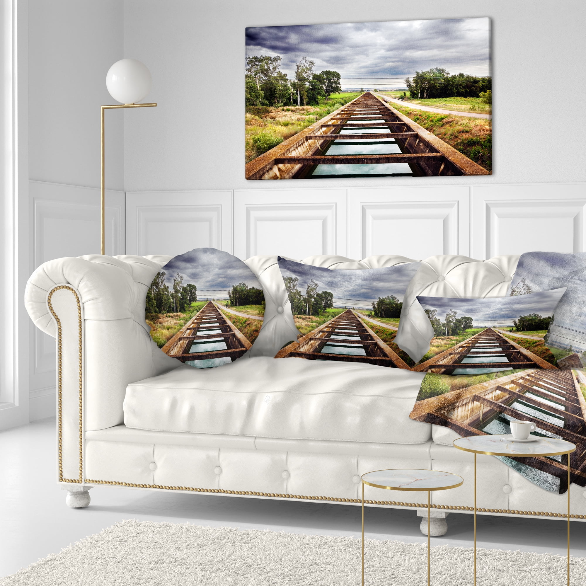 Designart Water Channel and Trees - Landscape Photo Throw Pillow - 12x20