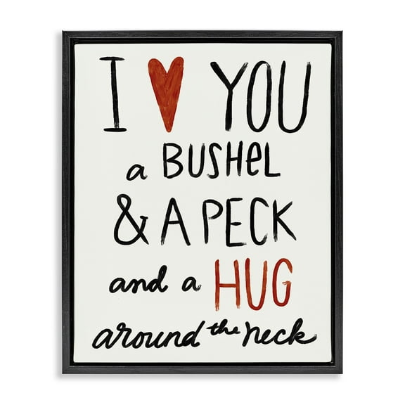 Stupell Industries Bushel and a Peck and a Hug Around The Neck Jet Black Framed Floating Canvas Wall Art, 16x20, by Katie Doucette