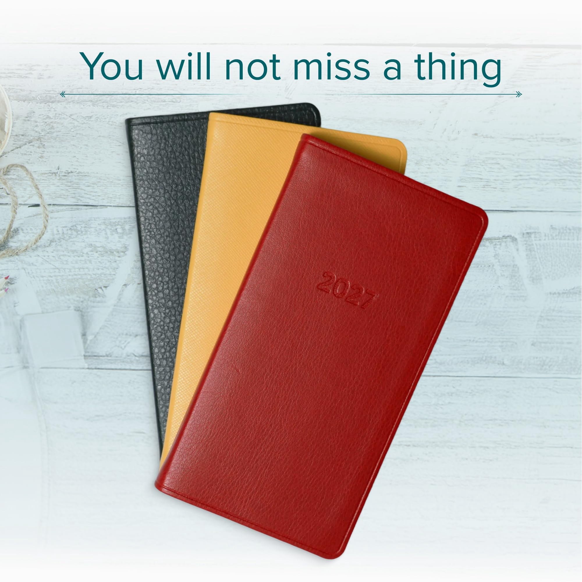 Harbor Pocket Weekly Monthly Planner 2027, Calendar Planner and Notebook, Durable Faux Leather, 192 Pages, Softcover & Book Bound - Leida Pine - 6x3.25"