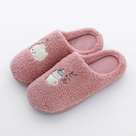 

Slippers Couples Women Slip On Furry Plush Flat Home Winter Round Toe Keep Warm Cartoon Slippers Shoes