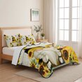 thumbnail image 5 of Twin Quilt Set 68''x86'', Sunflower Lightweight Summer Bedspread Coverlet Set with 2 Pillow Shams, Gnomes Flower Bee Eucalyptus Leaves Farmhouse Breathable All Season Quilt Bedding for Dorm/Bedroom, 5 of 9