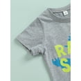 thumbnail image 6 of SAYOO Toddler Boys 2 Pieces Outfit, Short Sleeve Round Neck Animal Letter Print T-Shirt + Plaid Shorts Summer Set, 6 of 9