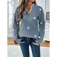 thumbnail image 5 of Cute Heart Print Sweater for Women V Neck Sweater Pullovers with Lace Trim Knit Jumper Blue S, 5 of 8
