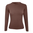 thumbnail image 4 of Dyfzdhu Long Sleeve T Shirts for Women Basic Tshirt Casual Crew Neck Slim Rib Solid Top Coffee, 4 of 4