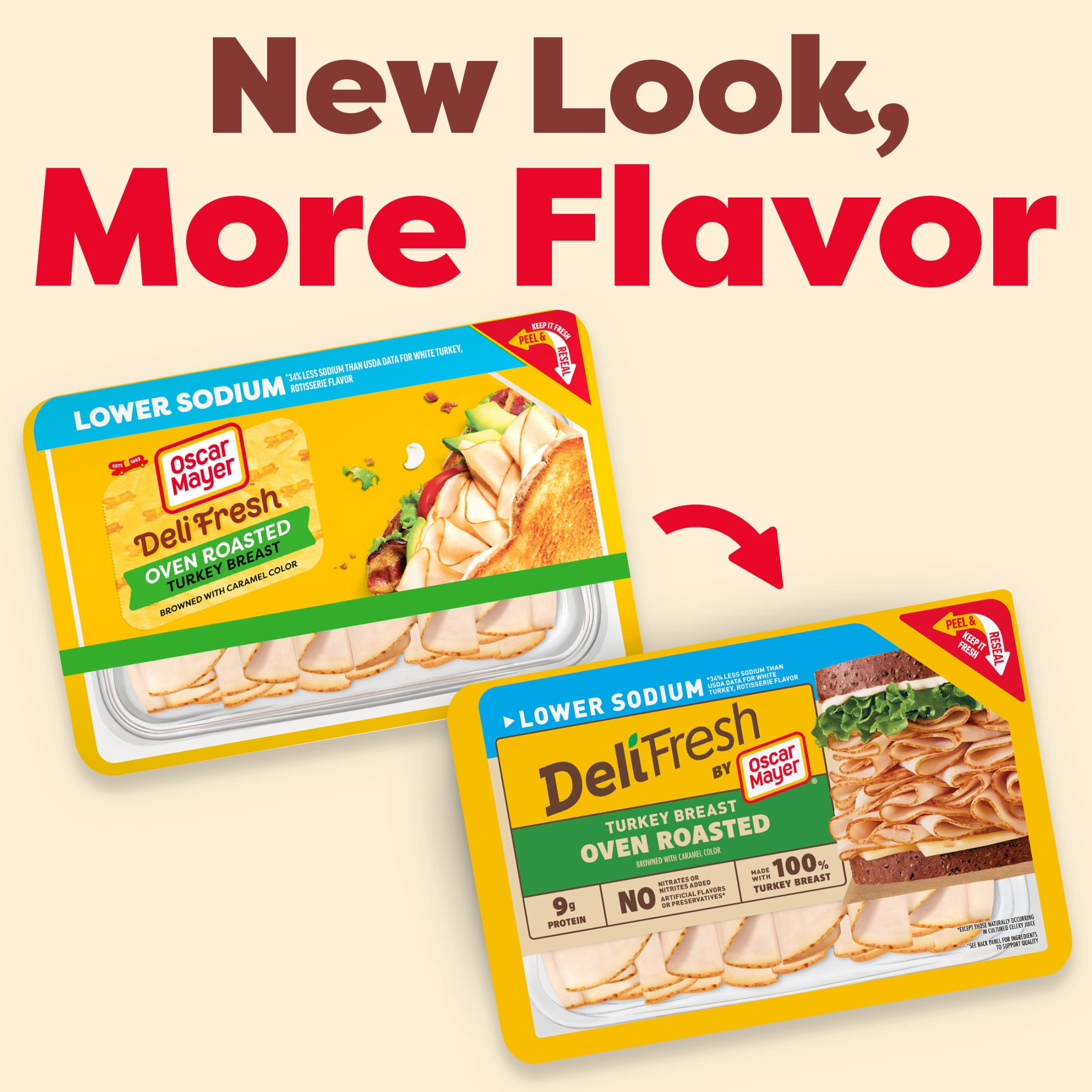Oscar Mayer Deli Fresh Oven Roasted Turkey Breast Sliced Deli Meat, 1 Pack, for Sandwiches and Easy Lunches, 34% Lower Sodium, Made With 100% Turkey Breast, No Artificial Preservatives, 8 oz