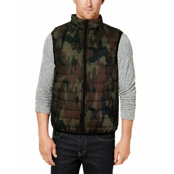 Maximos Men’s Slim Fit Lightweight Zip Insulated Packable Puffer Hooded Jacket (Vest - Camo Brown, XL)