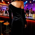 thumbnail image 6 of Gamivast Off The Shoulder Dress for Women Mini Dress Flared Sleeve Velvet Dress One Shoulder Bodycon Clubwear Party Night Out Outfit, 6 of 7