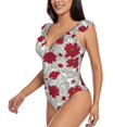 thumbnail image 2 of Disketp Leaves PrintWomen's Ruffled One Piece Swimsuit V Neck-XX-Large, 2 of 8