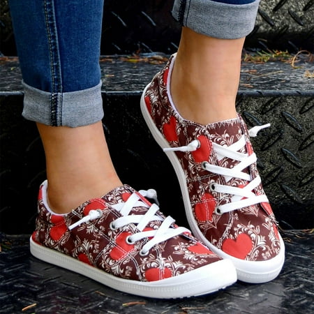 

Yinguo Women Shoes Casual Valentine Day Love Printing Sports Shoes Canvas Fashion Casual Shoes