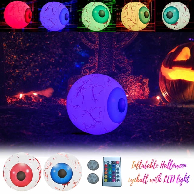 Decoraciones inflables, decoración de exteriores, decoración del hogar, adornos de Halloween, globo ocular inflable de 23,58 pulgadas, luminoso, cambia de color, decoración de fiesta, bola de Hallowee