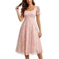 thumbnail image 2 of NTACZA Womens Dresses Midi Dressy Wedding Guest Dresses Square Neckline A-Line Mesh Embroidered Pink XXL, 2 of 7