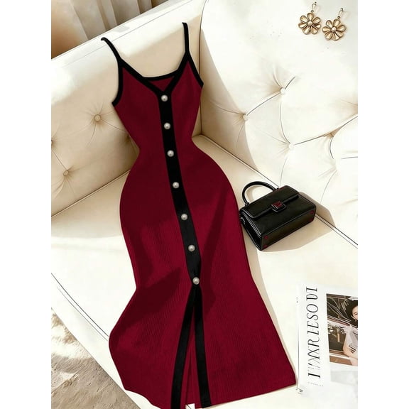 Red Women, Slim-Fit Sleeveless V-Neck Evening Party Gown