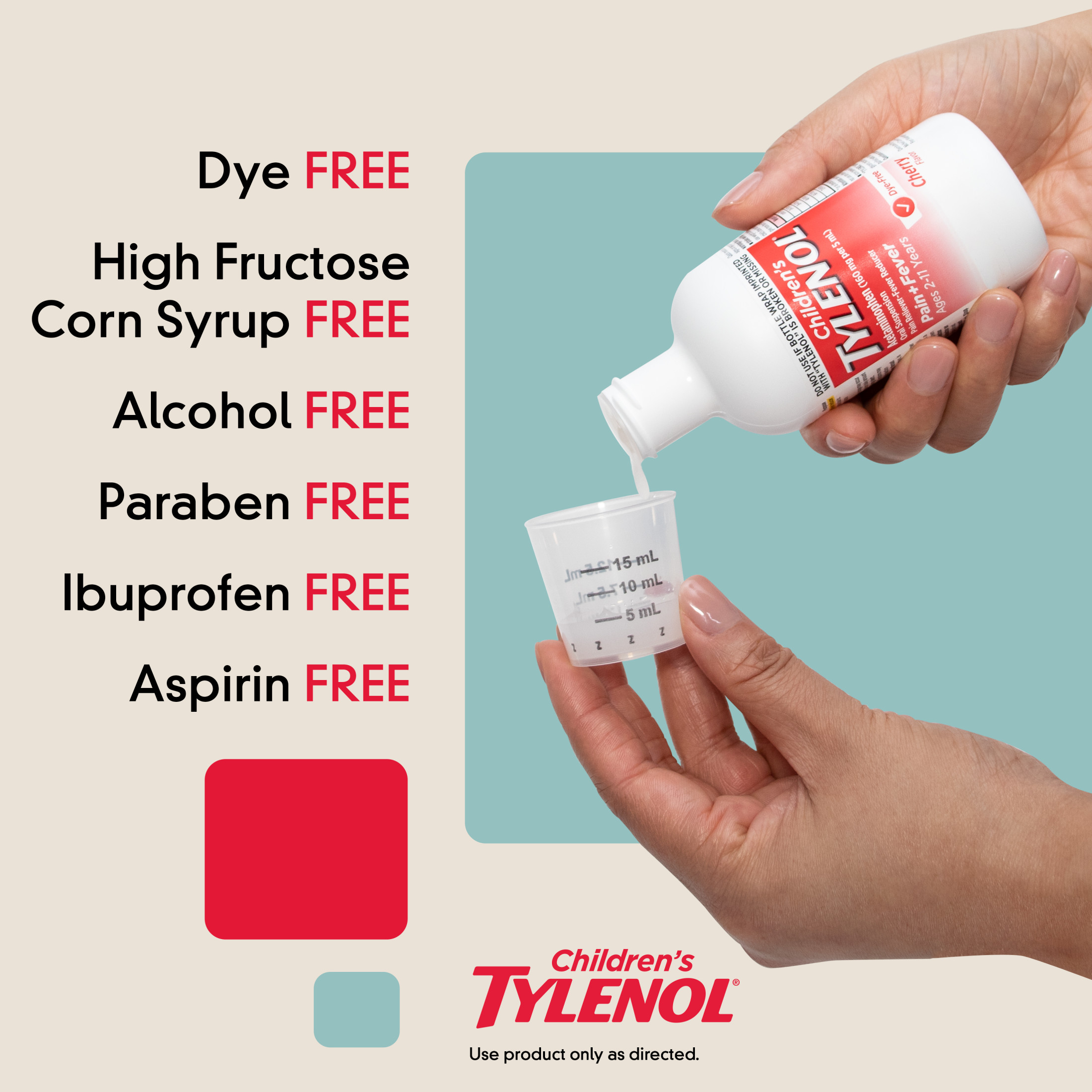 (3 pack) Children's Tylenol Pain + Fever Medicine, Dye-Free, Cherry, 8 fl. oz