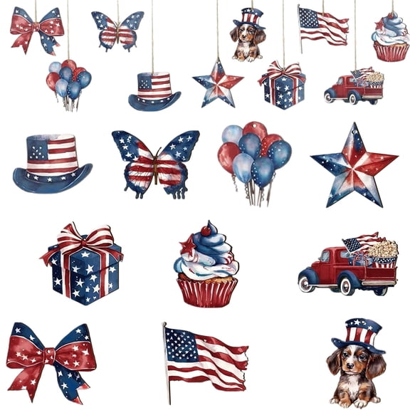 Independence Day Ornaments 4th of July Decorations Patriotic Wooden Hanging Ornaments Red White and Blue Tree Decor for Memorial Day Party Supplies Gifts