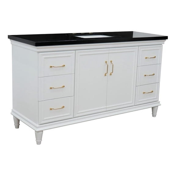 61 in. Single Wooden Vanity  White with Black Galaxy Rectangle Sink