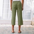 thumbnail image 5 of ABATAB Cotton Linen Pants for Women Wide Leg Lounge Cropped Trousers Drawstring Summer Beach Capri Trousers Outfits, 5 of 6