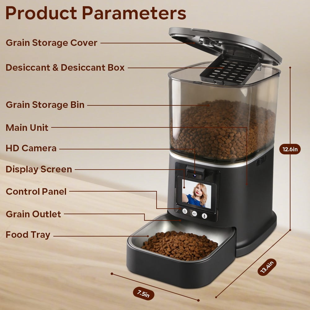 Myonaz 5L Automatic Cat Feeder with Camera 1080P HD, 2.4G/5G WiFi App Control, 2-Way Audio&Video Automatic Cat Food Dispenser (Black)